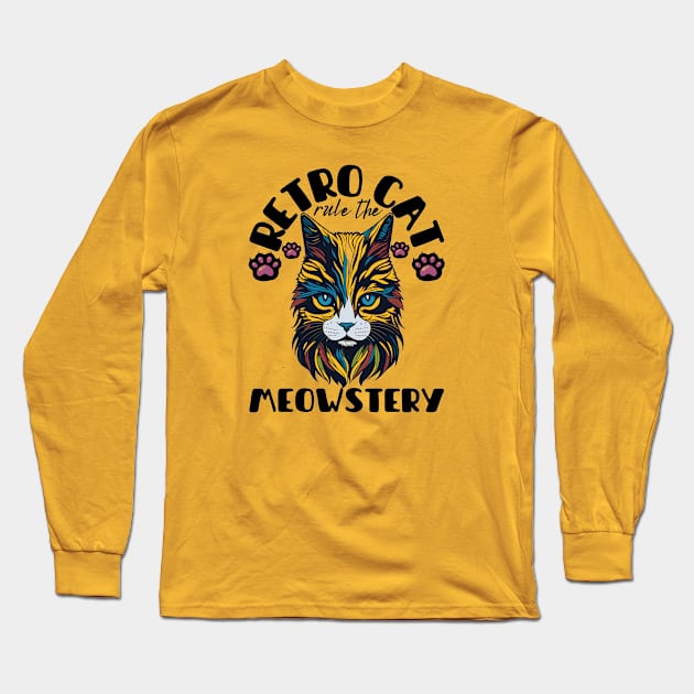 Retro cat rule the meowstery Long Sleeve T-Shirt by RubiFancy